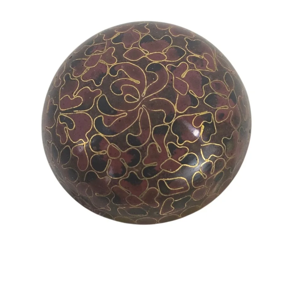 Vintage Asian Cloisonné Enamel Brass Round Lidded Trinket Box Blue Interior 2